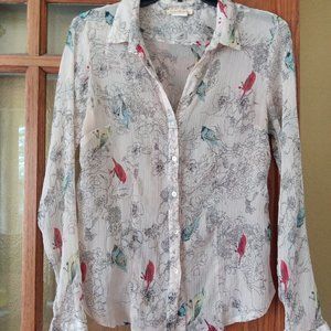 Bird print button up blouse